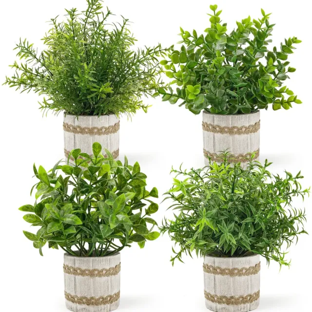 Unyqoos Set van vier levensechte kunstplanten voor decoratie in huis en kantoor Groen