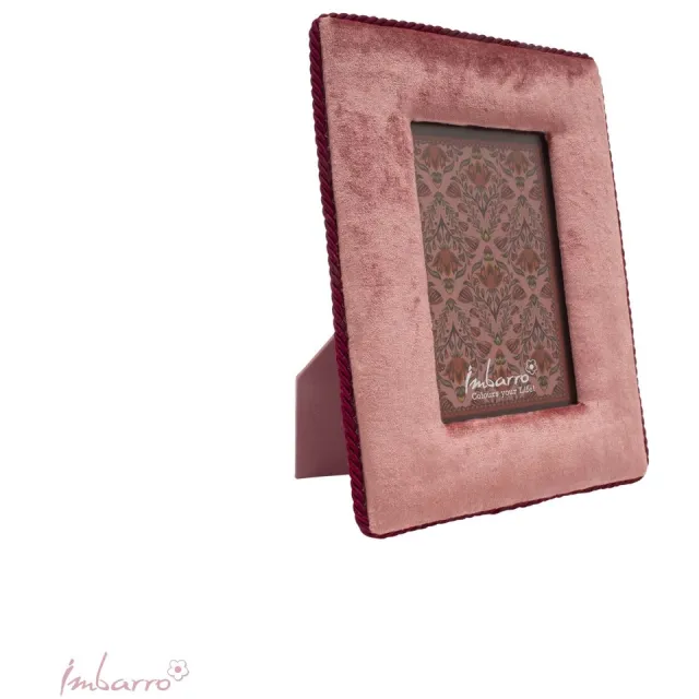 Imbarro Home & Fashion Imbarro - Fotolijst - Velvet - Rosette - Roze - Paarse Bies - Voor foto 9 x 14 cm - Totaal 18x23cm Rosette Roze