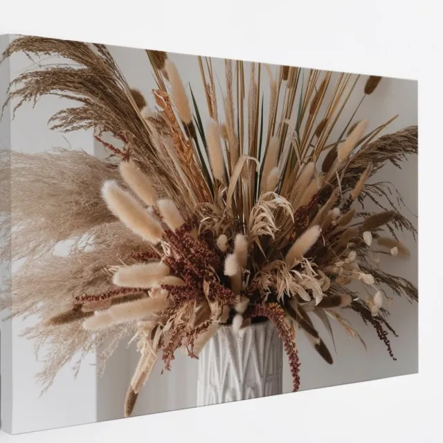 Saammp Canvas Schilderij - Gedroogde Plantenboeket - Natuur - Abstract - 45x30 - Foto op canvas - Wanddecoratie - Muurdecoratie Woonkamer - Kantoor Decoratie Multicolor