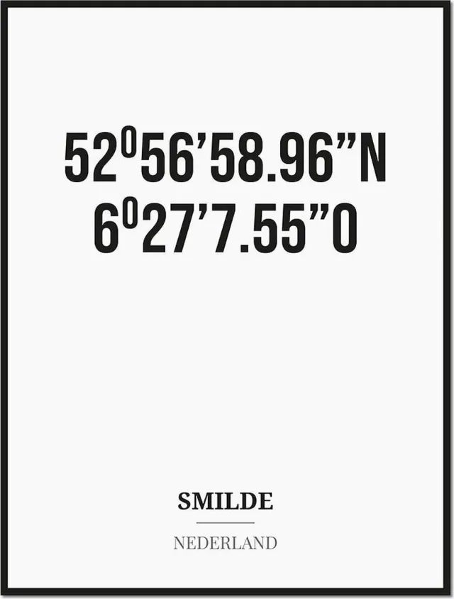 Studio216 Poster/kaart SMILDE met coördinaten zwart, wit