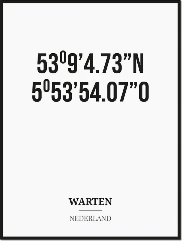 Studio216 Poster/kaart WARTEN met coördinaten zwart, wit