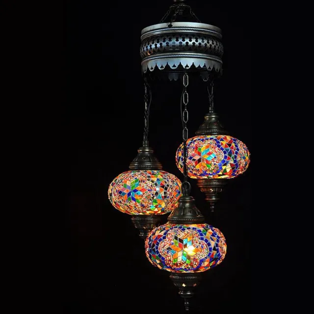 Halay Turkse lamp - hanglamp met mozaïek glas - 3 bollen - multicolour - 80 cm hoog - E-14 fitting