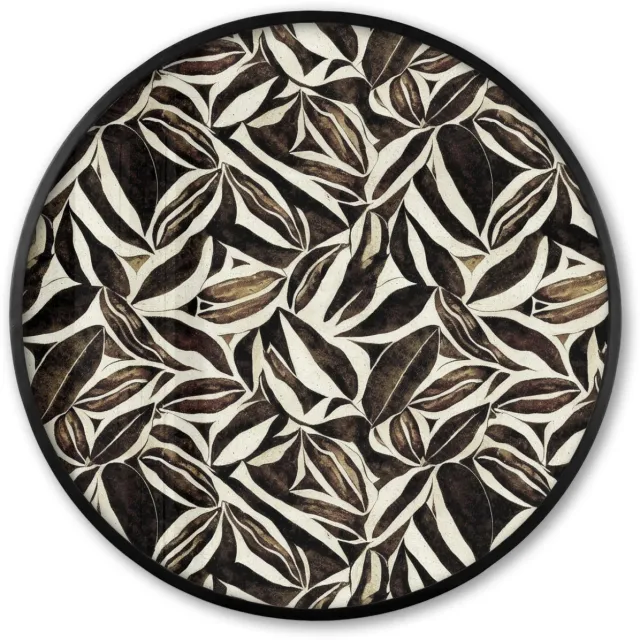 FrameYourWall Poster in lijst Rond - Fotolijst 80x80 cm - Posters - Bruin - Bladeren - Patroon - Abstract - Ronde posterlijst zwart - Decoratie - Wanddecoratie woonkamer - Muurdecoratie slaapkamer Multicolor