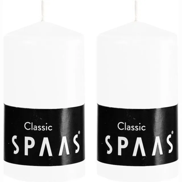 Spaas 2x Witte cilinderkaarsen/stompkaarsen 6 x 10 cm 25 branduren - Geurloze kaarsen - Woondecoraties