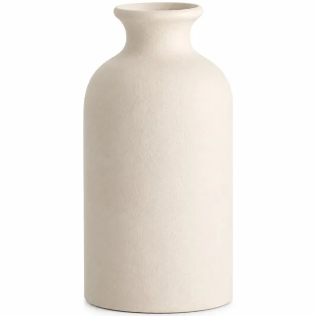 SWGOTA Matwitte keramische vaas, 14,3 cm hoog, met smalle hals en uitlopende rand, voor kunstbloemen