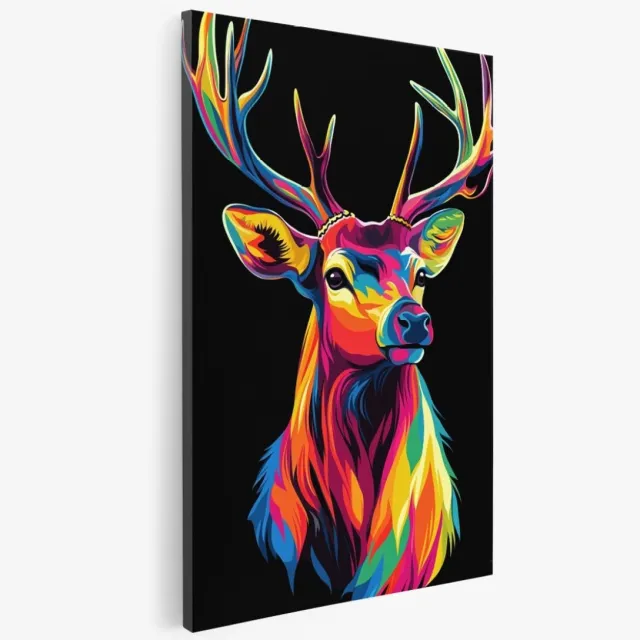 Saammp Canvas Schilderij - Hert - Dieren - Abstract - 20x30 - Foto op canvas - Wanddecoratie - Muurdecoratie Woonkamer - Slaapkamer decoratie - Canvas Print Multicolor