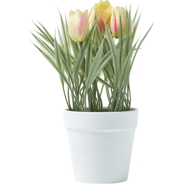 Homescapes kunstbloemen tulpen in witte pot 22 cm hoog, roze Cremegeel-Roze
