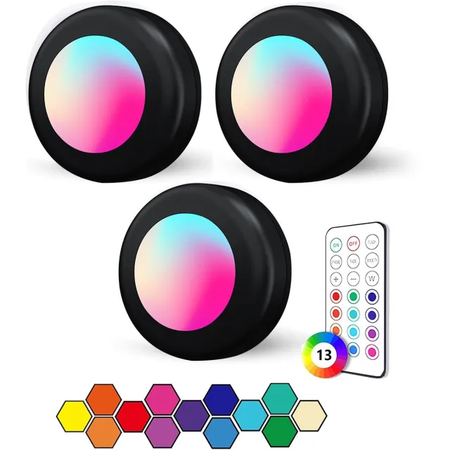 ibettertec LED Kastverlichting 3 stuks - 16 RGB Kleuren & Afstandsbediening - Draadloos op Batterijen Zwart- 3 stuks