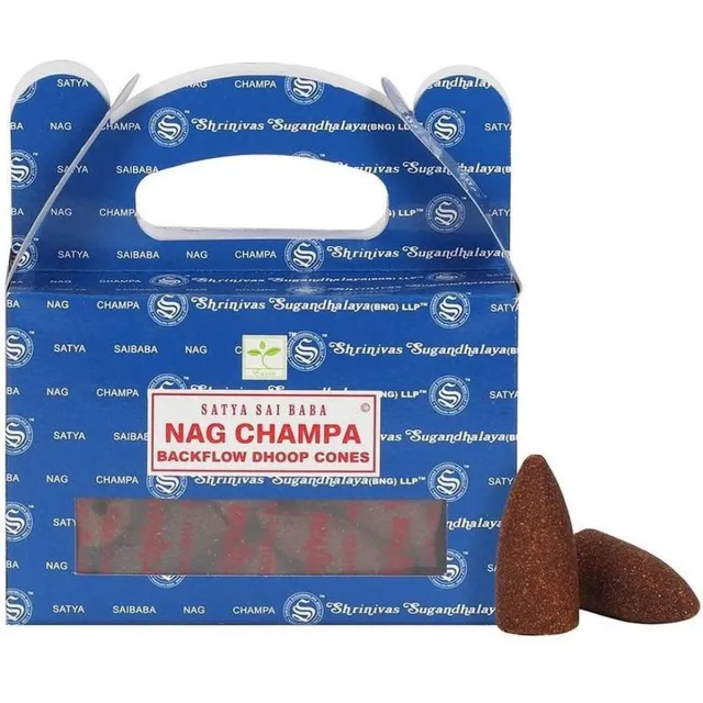 Satya Nag Champa BackFlow wierook Cones (24 Incense cones) blauwe verpakking