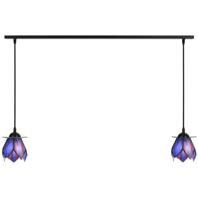 Coloured by Art 2 x Tiffany ''Blue Lotus'' lampen aan plafondbalk - Art Deco Trade Blauw
