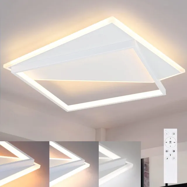NETTLIFE Plafondlamp LED - Wit - 48cm - 3000 -6000K Dimbaar - 2-Lichts - Moderne Slaapkamerverlichting - met Afstandsbediening - voor Keuken | Woonkamer | Hotel - 53W