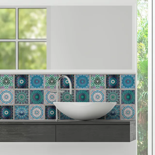 Ambiance Sticker Muurstickers - Zelfklevende tegelmuurstickers voor keuken en badkamer - 9 Boheemse Coatzin tegelstickers - 9 stickers 15x15cm Multi color