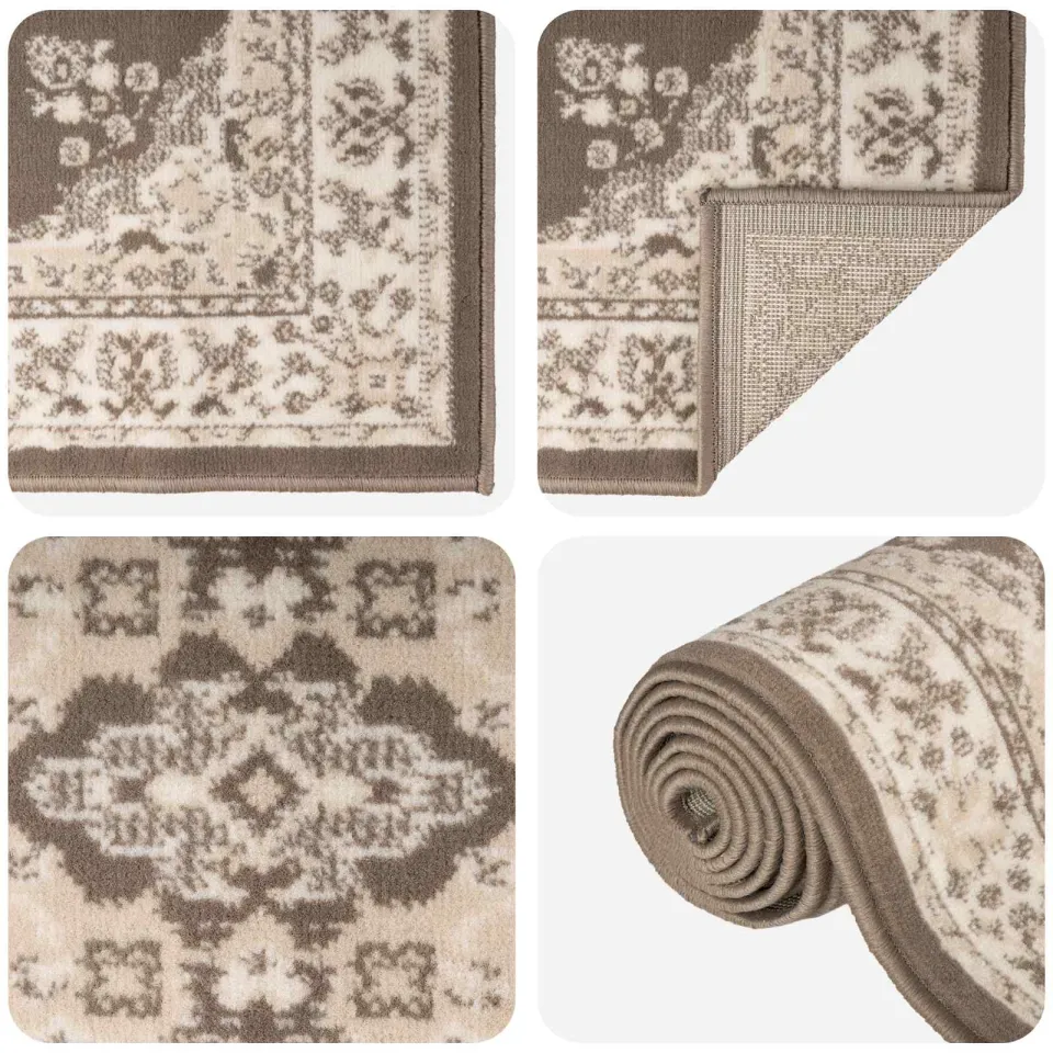 vidaXL Tapijtloper FLORNES Geweven Taupe patroon 80 x 300 cm PP 7 mm, foto 3