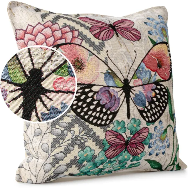 ANRO Vlinders Sierkussen 45x45 cm - Jacquard gobelin Beige