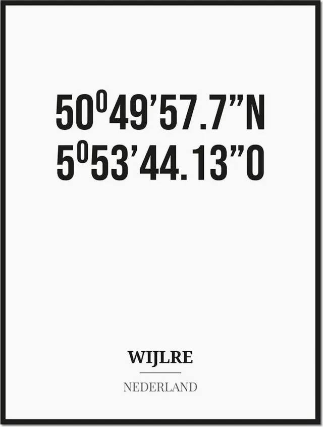 Studio216 Poster/kaart WIJLRE met coördinaten zwart, wit