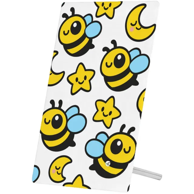 Mr Cadeautjes Glasframe 11 x 16 - design Een herhaalpatroon met blije kleine sterren en maantjes die | cadeau Wit