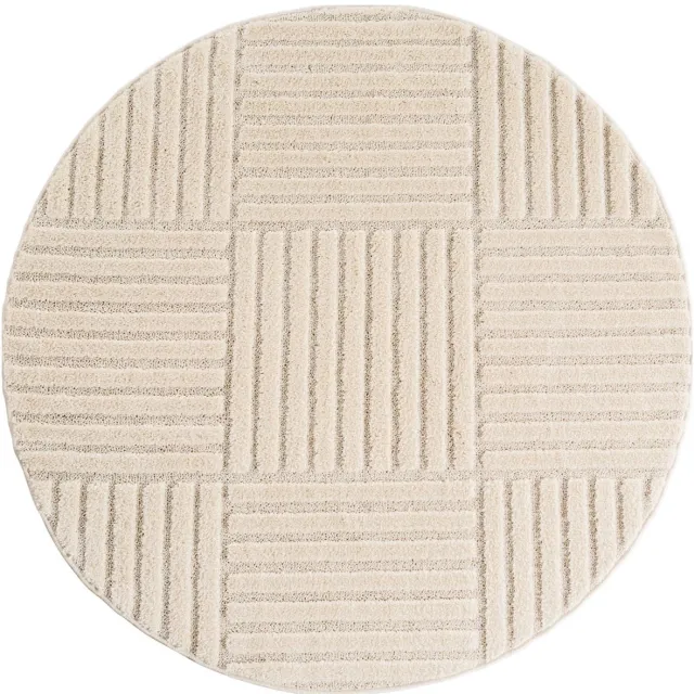 Dutch XXL Rond Japandi Vloerkleed | Tapijt | Art | Blokken | Crème | 200x200 cm