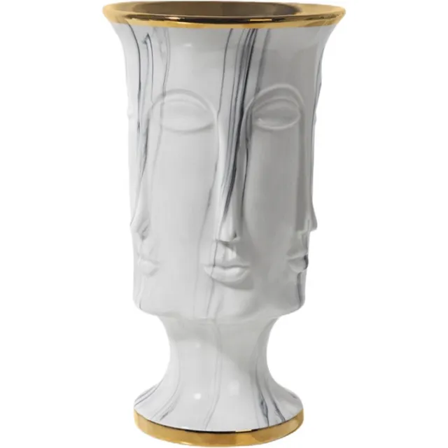 Cozella Volto Grande Keramische Vaas met Gezicht – Marmerlook Decoratieve Vaas – Droogbloemen – 20 cm