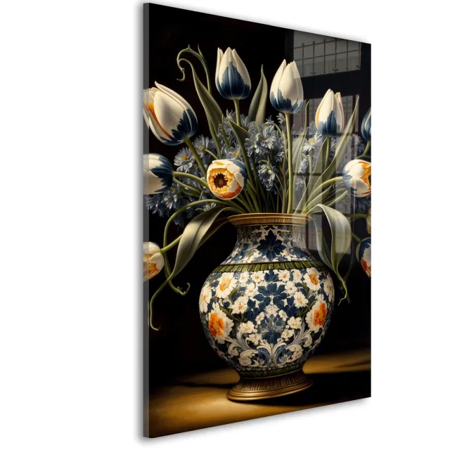 De Online Drukwinkel Glasschilderij Koninklijke tulpenpracht vase - 90 x 60 cm - Vaas - Bloemen en Planten - Acrylaat - Inclusief wandbevestiging - Foto op plexiglas - Wanddecoratie woonkamer – Modern – Klassiek Wit
