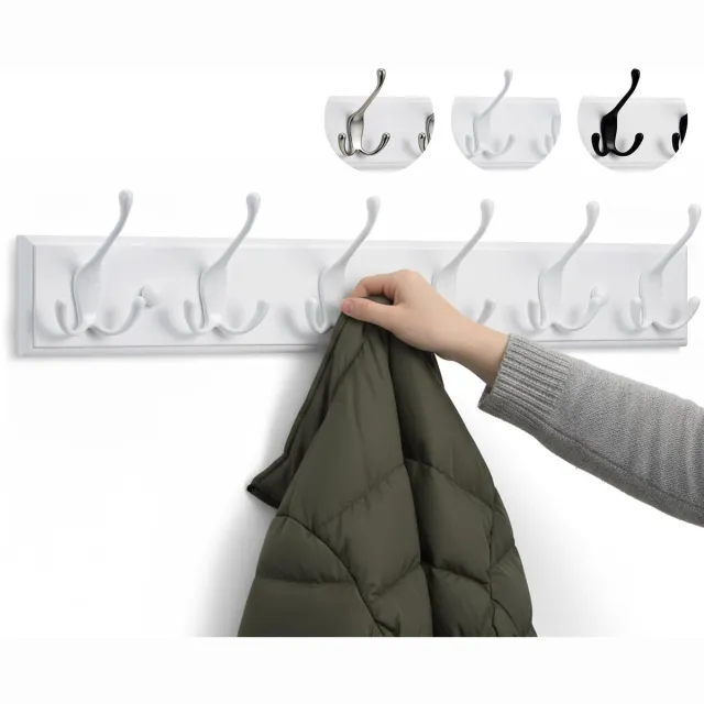 Famanu Wandkapstok in wit met 6 haken, 59 cm breed, ideaal voor het ophangen van jassen en accessoires