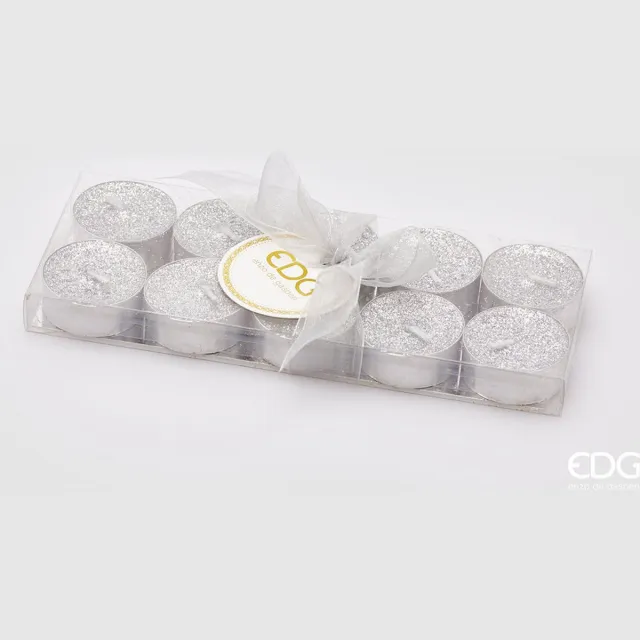 EDG - Enzo De Gasperi Glitter theelichtjes kaarsen 'Lumino' set van 10st - Zilver