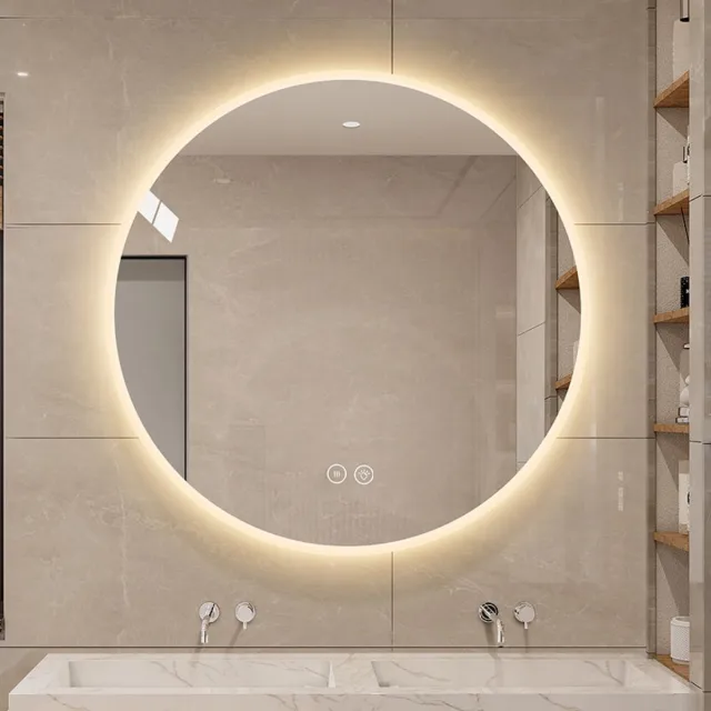 MIVRAY Badkamerspiegel – Ronde Ledverlichting 80 cm – Glas en Metaal – Zilver – Wandmontage met Anti Condens