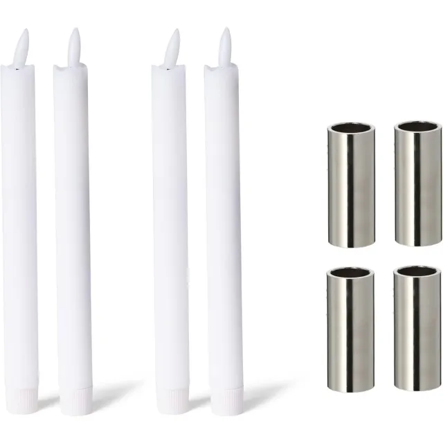 Novaliv Set van 2 zilveren kaarsenhouders 2,5 x 5 cm premium LED-kaarsen echte was flikkerend effect kerstdecoratie kaarsenhouder magneet metaal adventskrans scandinavisch chique tafelkaarsen kaarsenhouder
