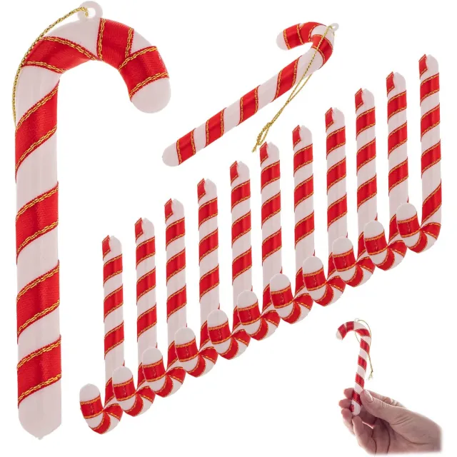 KADAX Suikerstokken voor kerstboom, suikerstok in klassiek rood-wit design, kerstdecoratie, kerstboomversiering, kerstboomversiering (12 stuks)