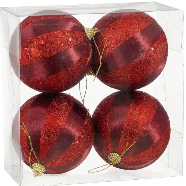 Mica Decorations Kerstballen onbreekbaar rood - 4 stuks (ø10cm)
