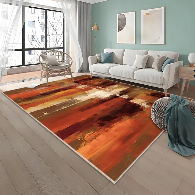 Unyqoos Stijlvolle en Wasbare Kortharige Vloerkleed voor Diverse Kamers 120x180cm oranje wit