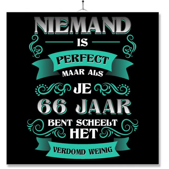 MC Living Tegel Met Opdruk | Kado | Cadeau | Verjaardag | Niemand Is Perfect Maar Als Je 66 Jaar Bent Scheelt Het Verdomd Weinig Multi-Color