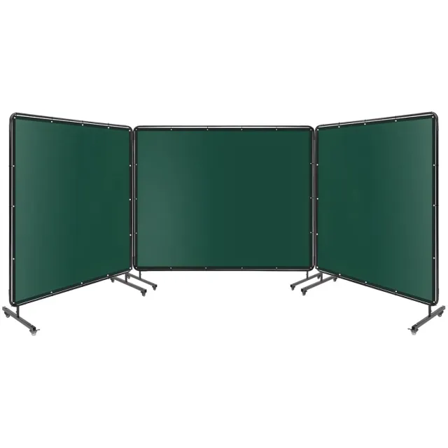 Happiq 3-panel lasbeschermingsscherm met frame - Transparante vinyl gordijnen met vergrendelbare zwenkwielen - Groen, 183x183 cm - Groen 6 x 6 Green