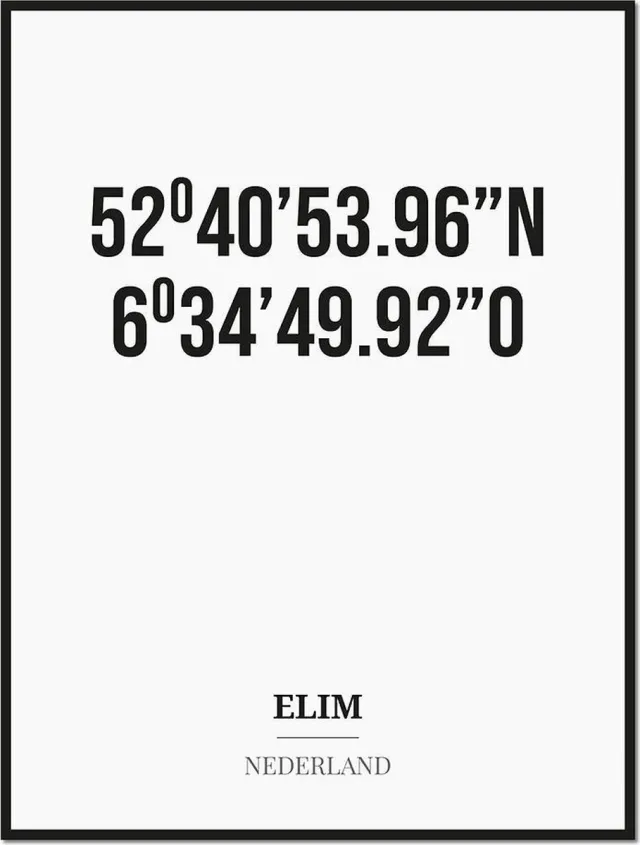 Studio216 Poster/kaart ELIM met coördinaten zwart, wit