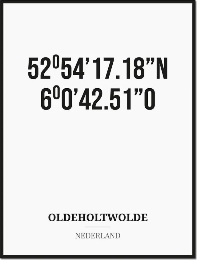 Studio216 Poster/kaart OLDEHOLTWOLDE met coördinaten zwart, wit