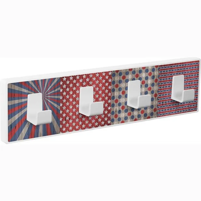Usa Wandkapstok - Kapstok - Wit hout - USA - 4 metalen witte haken - 40,3 cm x 10,3 cm x 5 cm