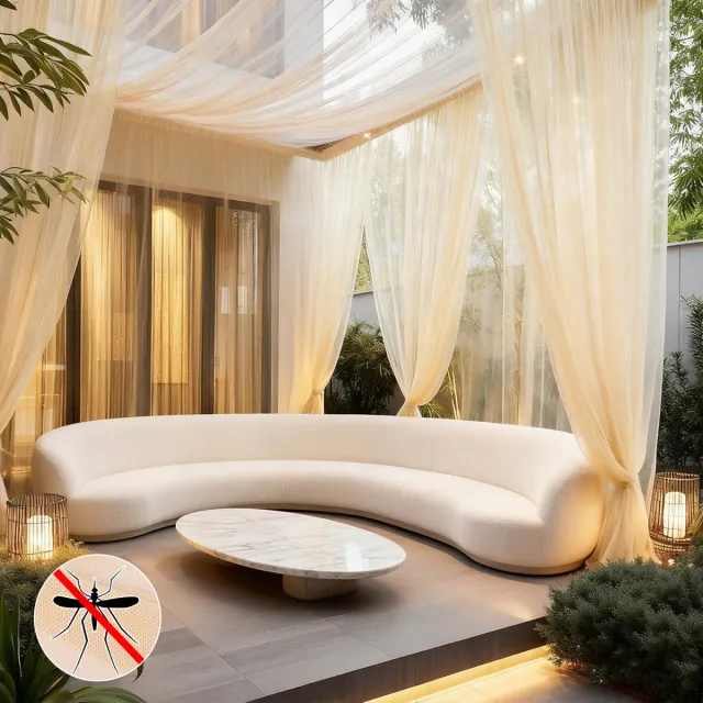 Qelus 2 Stuks Lichtgewicht Klamboe Buitengordijn - Vitrages - Op Maat Te Knippen DIY Muggennet - Fijnmazig Vliegengordijn voor Patio - voor Overkapping & Deur - 320cmx213cm - Beige Beige - 2 Stucks