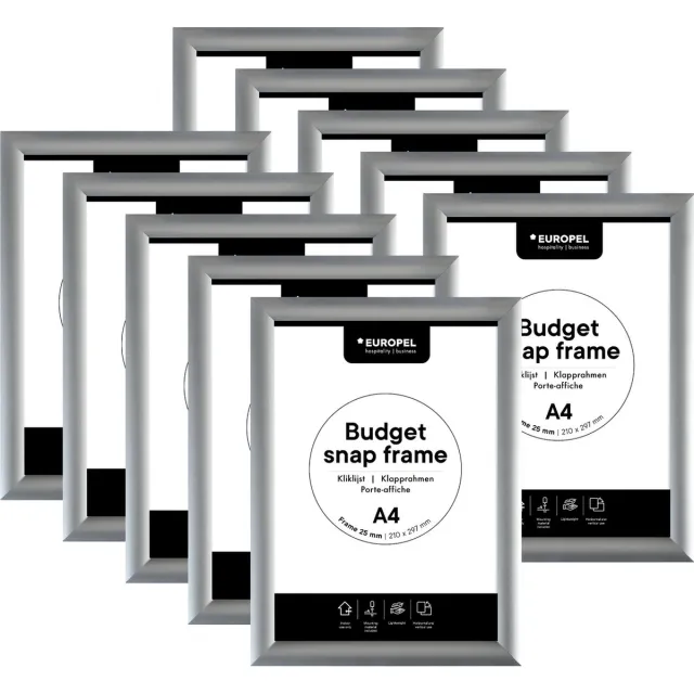 Europel Kliklijst Europel - 10 stuks - Budget - A4 - 21 x 29,7 cm - 25mm frame Zilver