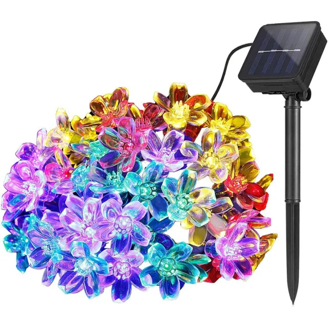 KZQ Solar bloemen fairy lights 7 meter met 50 LED's - Waterdichte tuinverlichting met bloemmotief - Multicolor voor feest bruiloft en kerst