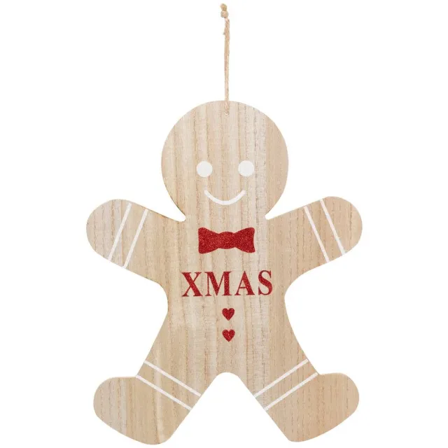 Feeric lights & Christmas Kerstfiguur: grote houten man van 35 cm Rouge