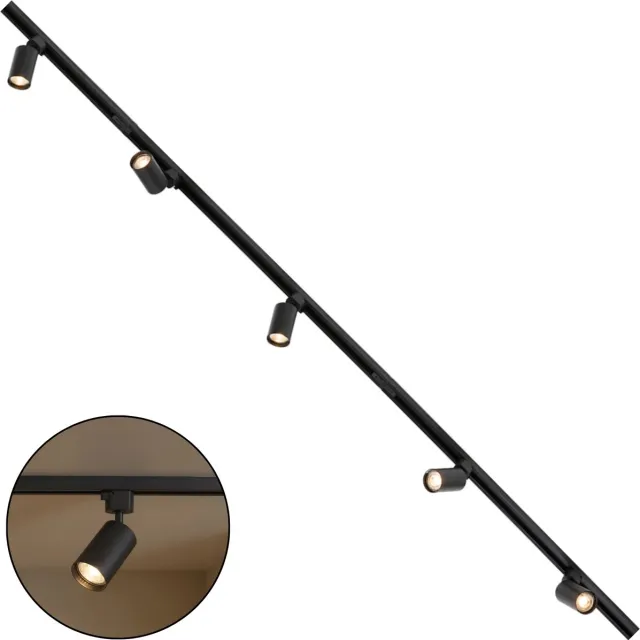Lighto Railverlichting 300cm - Incl. 5 LED Spots - 1-fase - Plafondlamp - Plafondspots - Railsysteem - Woonkamer / Slaapkamer / Keuken - Zwart