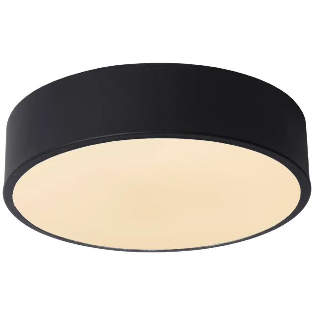 Lucide UNAR - Plafonnière - Ø 20 cm - LED Dimb. - 1x12W 2700K - 3 StepDim - Zwa Zwart, Opaal