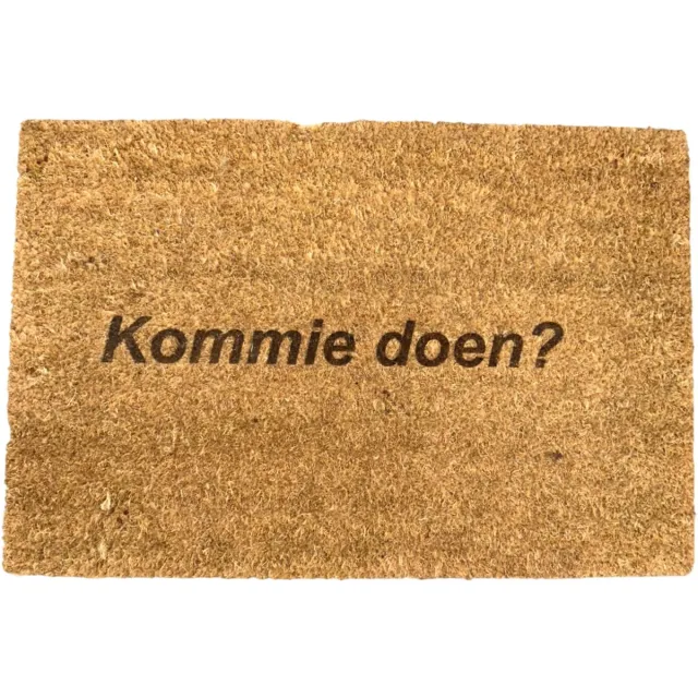 De Lange Trading Deurmat met tekst - Deurmat kokos - Deurmat binnen - Kommie doen? - 40x60 cm - Bruin