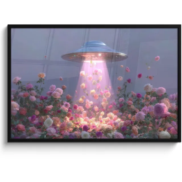 FrameYourWall Poster in lijst - Fotolijst 120x80 cm - Posters - Ufo - Rozen - Pastelkleuren - Posterlijst zwart - Decoratie - Wanddecoratie woonkamer - Muurdecoratie slaapkamer