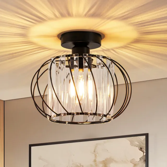 NETTLIFE Plafondlamp - 1xE27 - Modern - Zwart - Metaal en kristal - Draaibaar ontwerp - Ganglamp - voor woonkamer gang keuken balkon - Zonder lamp - 25cm