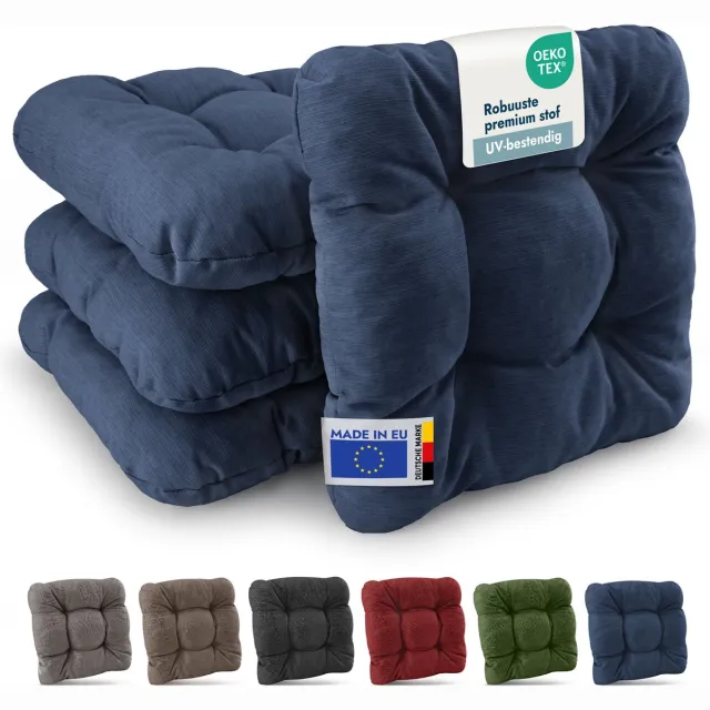 Beautissu HighLux SK Set van 4 Premium Stoelkussen 40x40 cm Blauw Robuust Zitkussen UV-bestendig 8 cm Dik Indoor & Outdoor Tuinkussen Balkon Blauw 4x