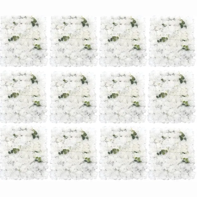 Happiq Bloemenwand – Voor Decoratie & Events – Set van 12 Kunstbloemen Panelen met Hortensia en Rozen, 40×60 cm – Voor Bruiloft en Feest – Wit White