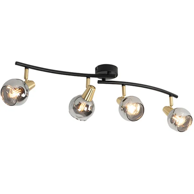 QAZQA vidro - Art Deco Plafondlamp - 4 lichts - L 70 cm - Zwart Goud - Woonkamer | Slaapkamer | Keuken Zwart Goud 4