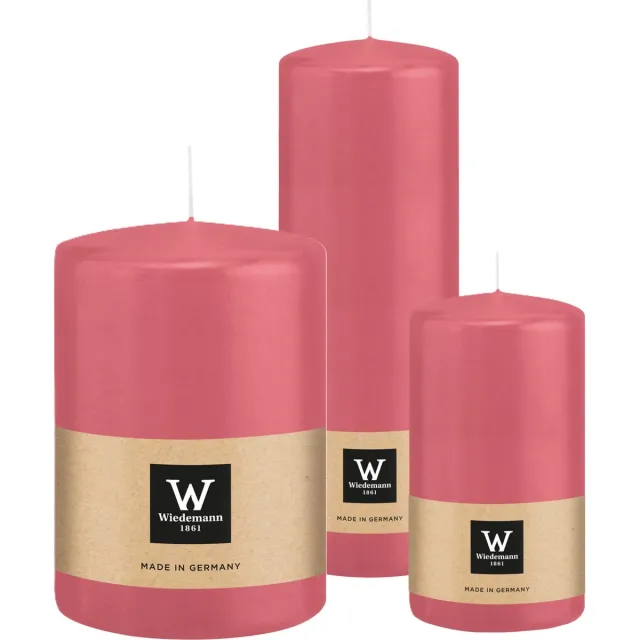Wiedemann Cilinderkaarsen/stompkaarsen - set van 3 - roze - 7x13/10x15/7x20 cm