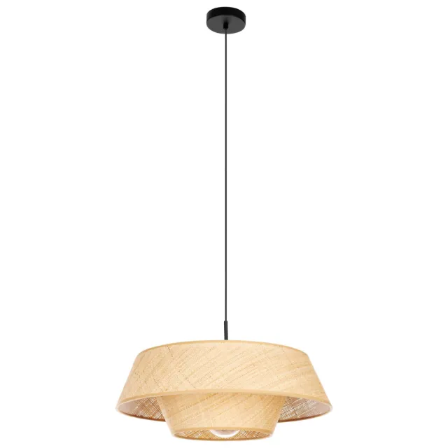 EGLO Marford Hanglamp - E27 - Ø 50 cm - Zwart|Natuur|Raffia Zwart;Lichtbruin;