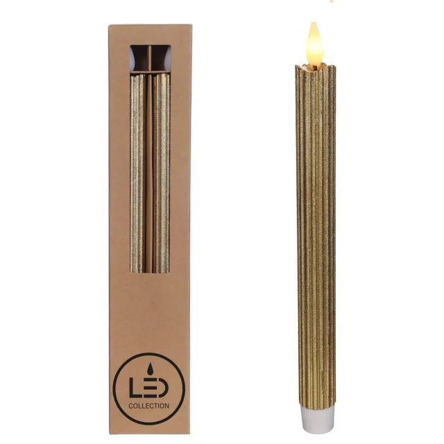 PacklinQ LED Pencil kaars Ø2.1 h. 25cm goud (Set 2 st)
